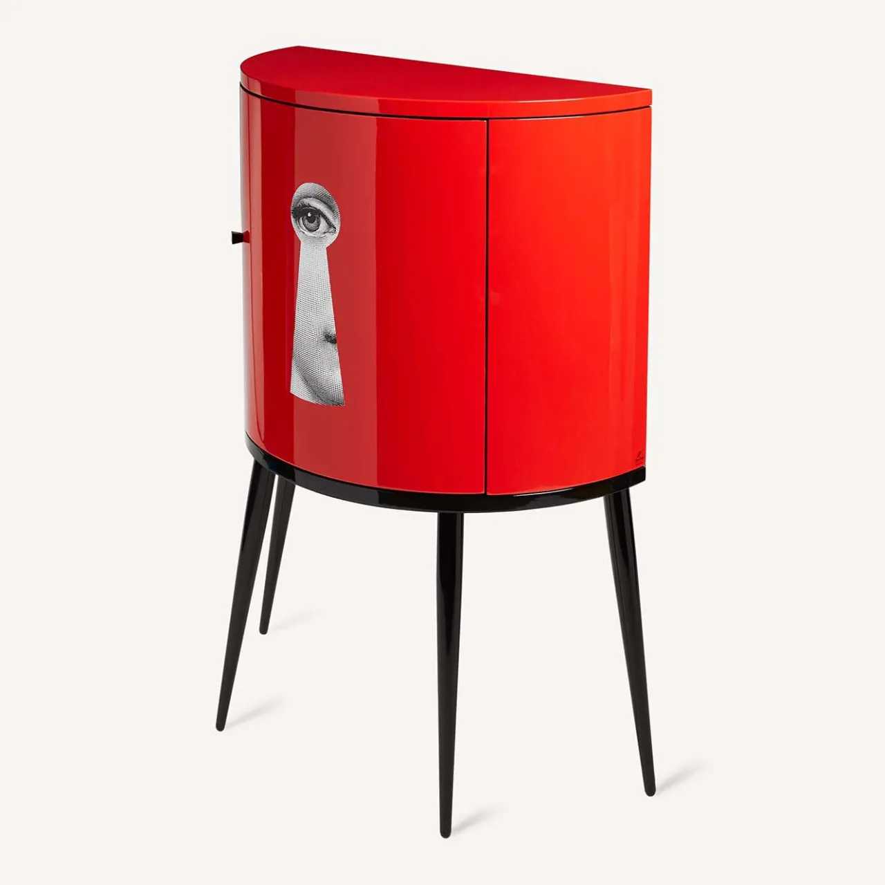 Fornasetti Cabinets<Serratura Red Curved Small Cabinet