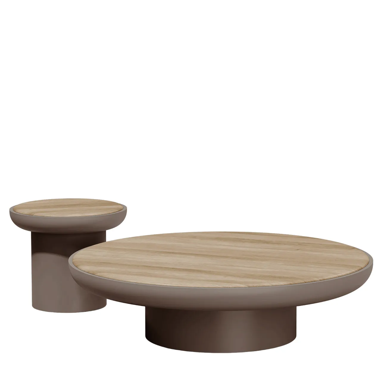 Secolo Side Tables<Set of 2 Romo Round solid ash wood & tortora matte wood side tables by Artefatto Design Studio