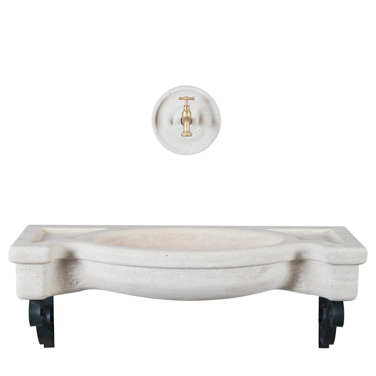 Veltha Outdoor Stone Design Other Outdoor Furniture<Sethra Travertine Semicircular Basin