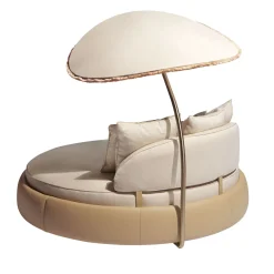 Visionnaire Outdoor Chaises & Daybeds<Siesta Round Beige fabric with Sunshade Outdoor Daybed