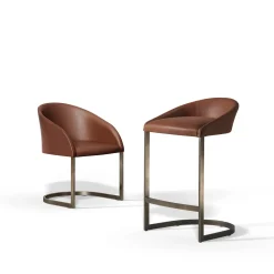 Emmemobili Bar Stools<Sign brown leather with bronze finish brass base high stool
