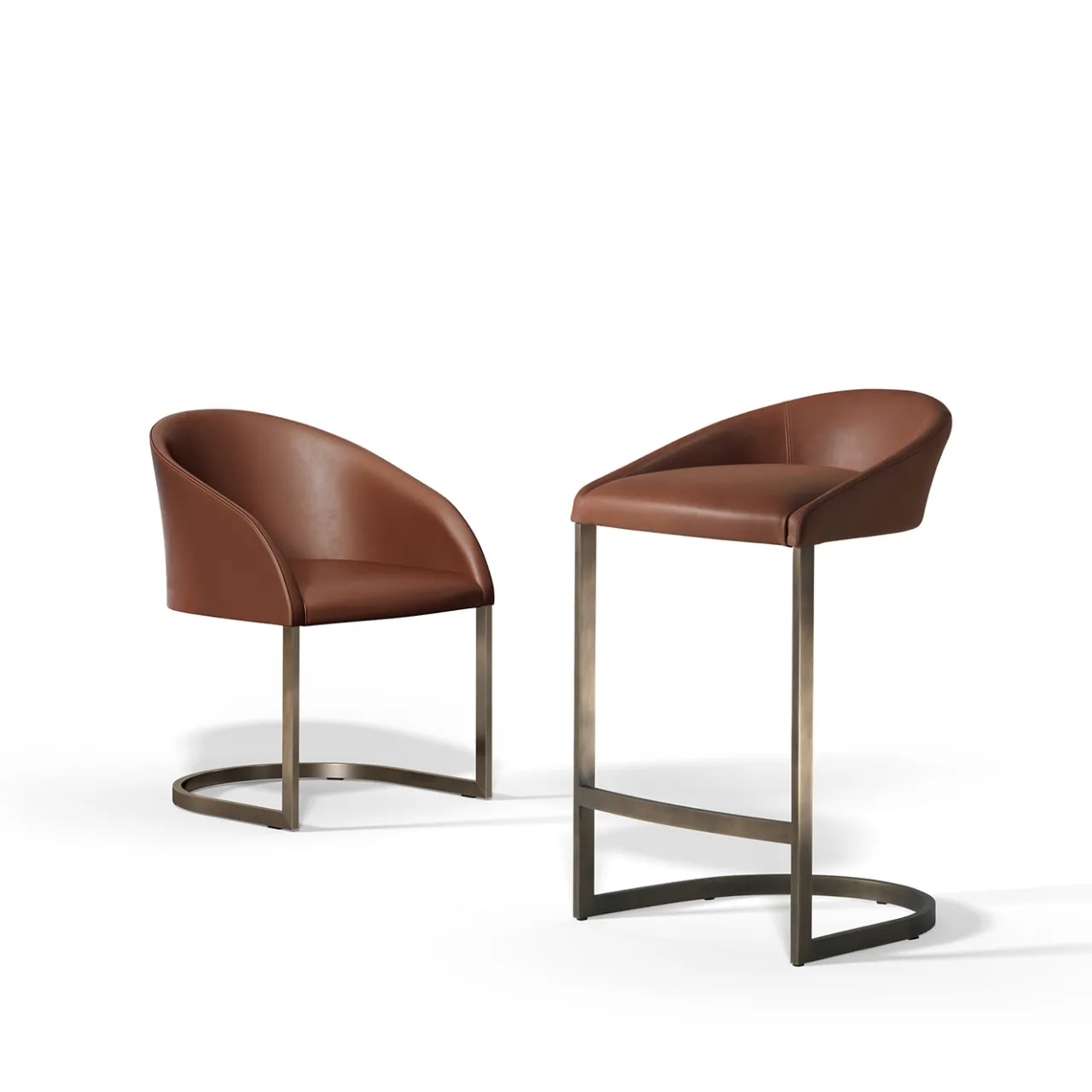 Emmemobili Bar Stools<Sign brown leather with bronze finish brass base high stool