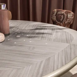 Chiara Provasi Dining Tables<Silver Drop Inlaid Metal and Gray Wooden Dining Table