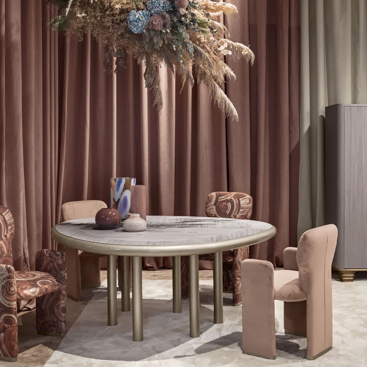 Chiara Provasi Dining Tables<Silver Drop Inlaid Metal and Gray Wooden Dining Table