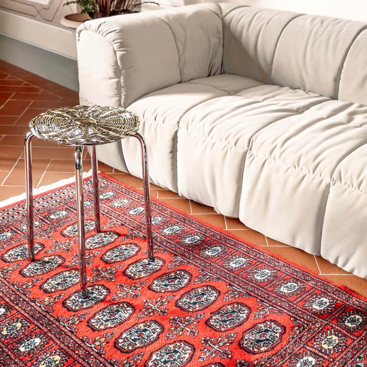Caspal Stools<Silver Plated Woven Metal Stool