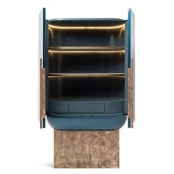 Visionnaire Bar Cabinets<Siona Blue Polished Lacquered Wood And Leather Bar Unit