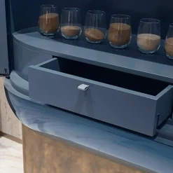 Visionnaire Bar Cabinets<Siona Blue Polished Lacquered Wood And Leather Bar Unit