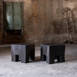 Riccardo Monte Side Tables<Skelly Cube Charred Finish Side Table