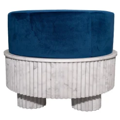 Fuda Ottomans & Poufs<Small Spike Blue Velvet and Carrara Marble Pouf By Nick Maltese