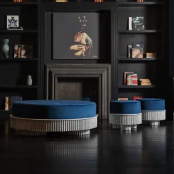 Fuda Ottomans & Poufs<Small Spike Blue Velvet and Carrara Marble Pouf By Nick Maltese