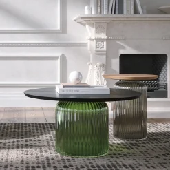 Tonin Casa Coffee Tables<Soffio Olive Green Glass & Black Ash Coffee Table