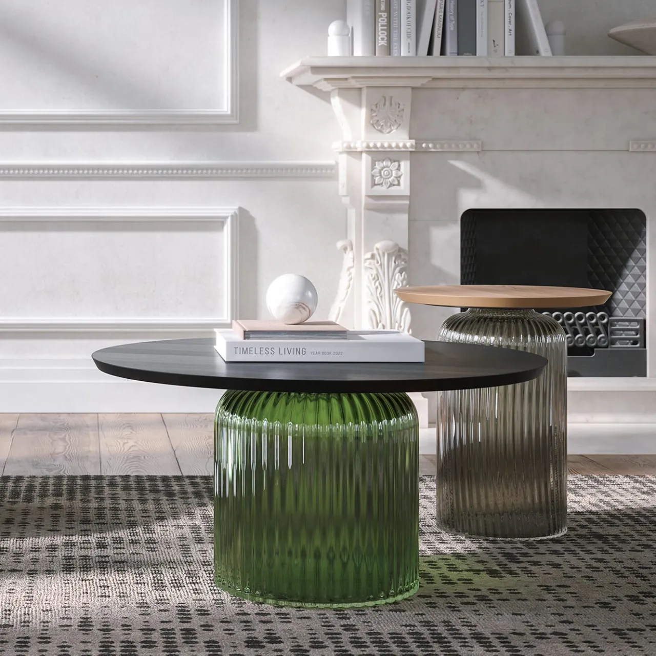 Tonin Casa Coffee Tables<Soffio Olive Green Glass & Black Ash Coffee Table