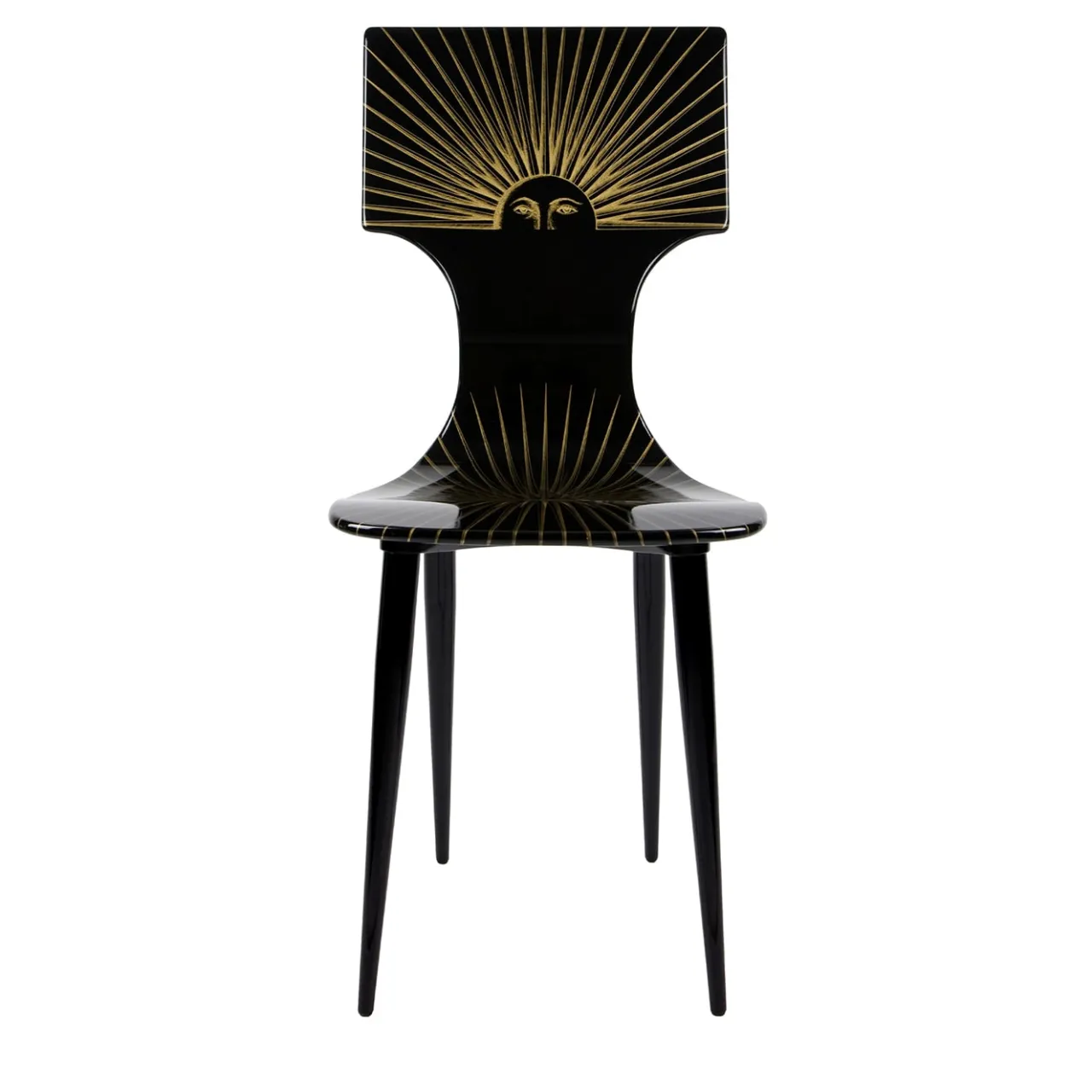 Fornasetti Chairs<Sole Black-Lacquered Wooden Chair