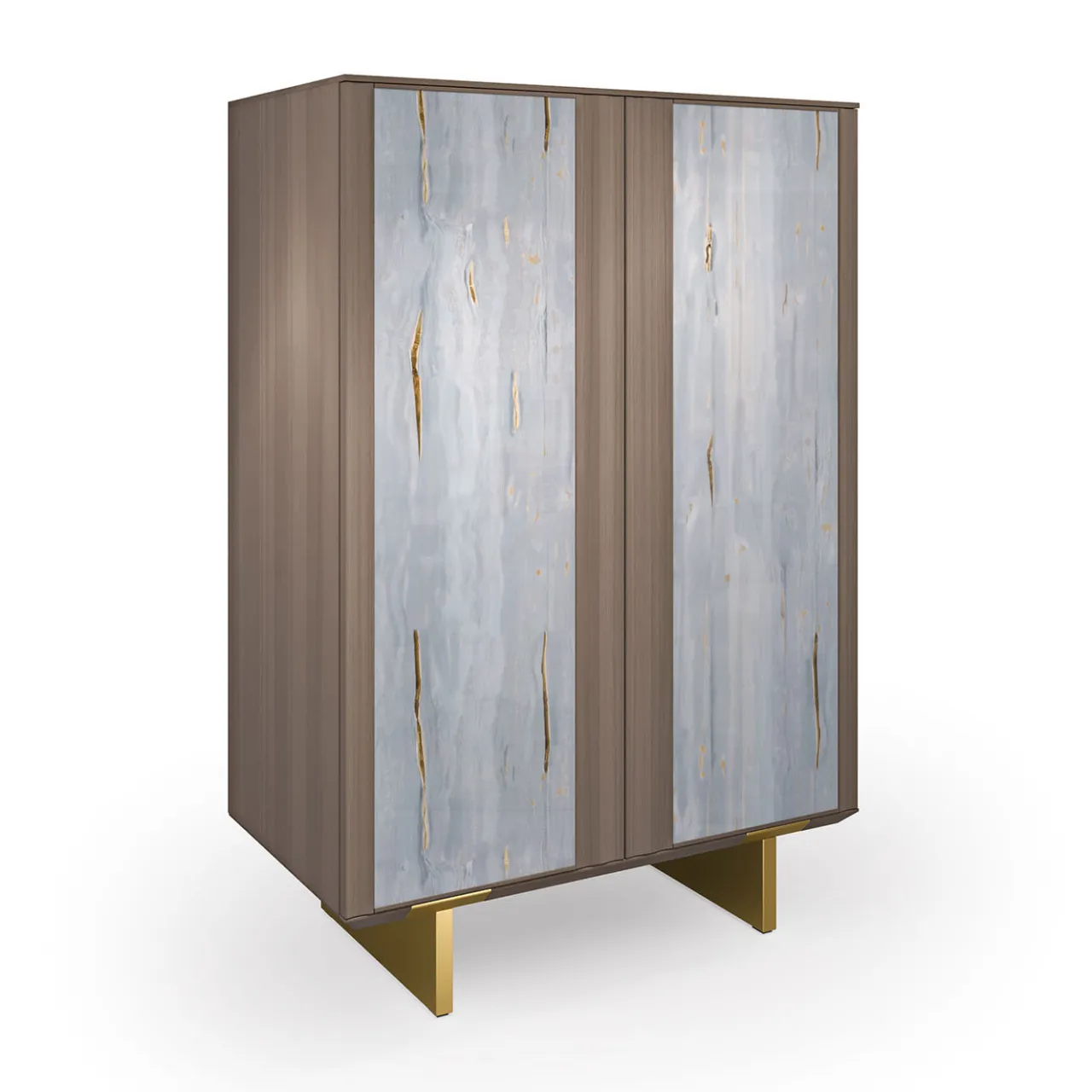 Arcari Arredamenti Cabinets<Solferino Canaletto walnut Concrete gray-blue glass doors sideboard