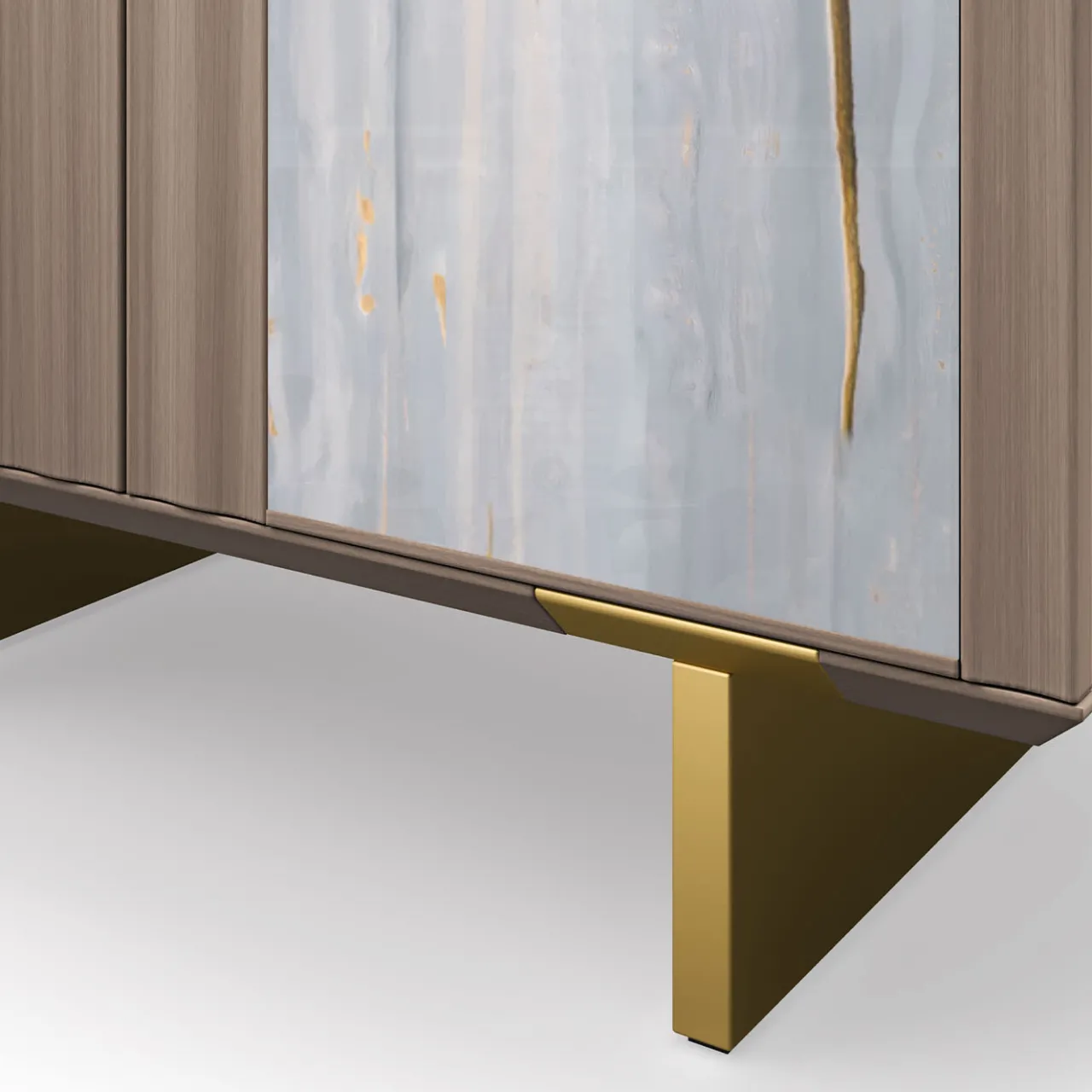 Arcari Arredamenti Cabinets<Solferino Canaletto walnut Concrete gray-blue glass doors sideboard