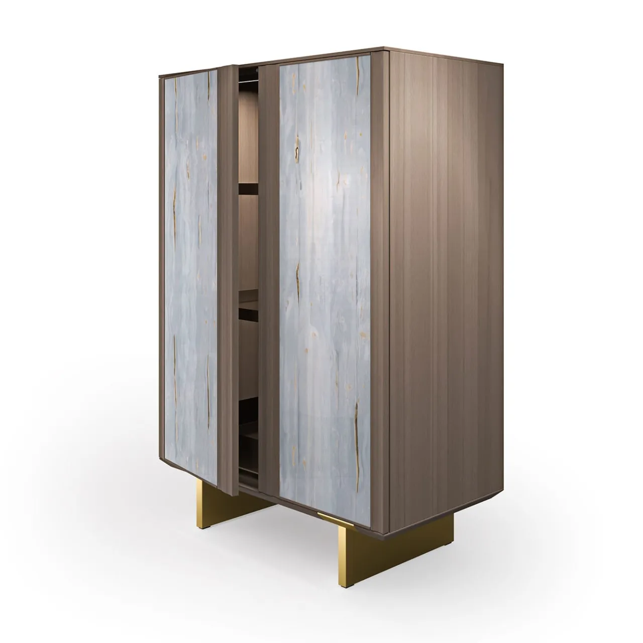 Arcari Arredamenti Cabinets<Solferino Canaletto walnut Concrete gray-blue glass doors sideboard