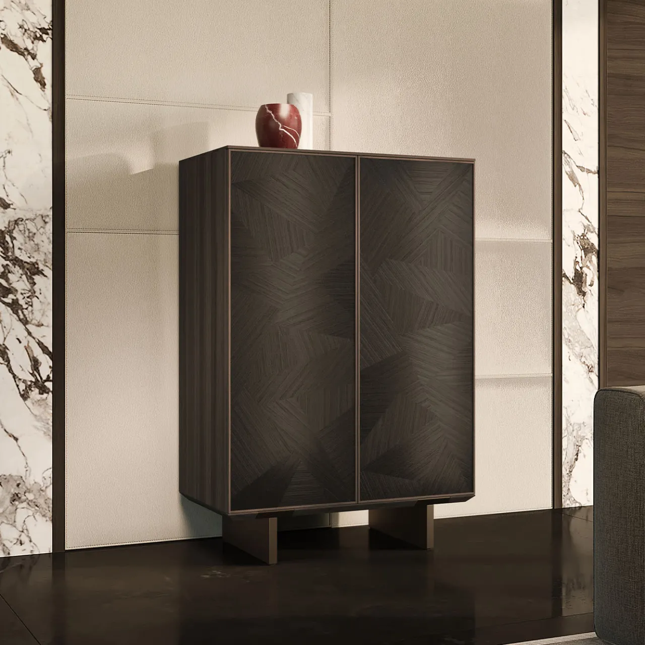 Arcari Arredamenti Cabinets<Solferino Canaletto walnut burnished anthracite black inlay door sideboard