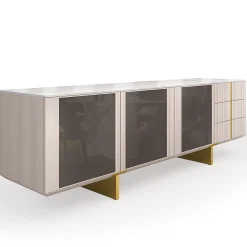 Arcari Arredamenti Sideboards Buffets<Solferino Canaletto walnut Concrete top Gres Calacatta lead lacquered doors sideboard