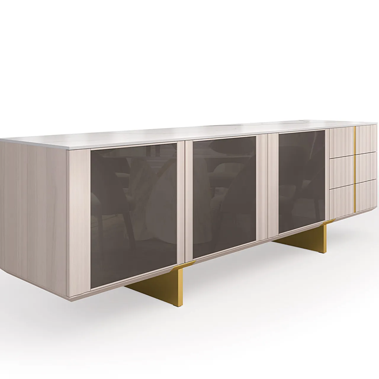 Arcari Arredamenti Sideboards Buffets<Solferino Canaletto walnut Concrete top Gres Calacatta lead lacquered doors sideboard