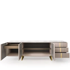 Arcari Arredamenti Sideboards Buffets<Solferino Canaletto walnut Concrete top Gres Calacatta lead lacquered doors sideboard