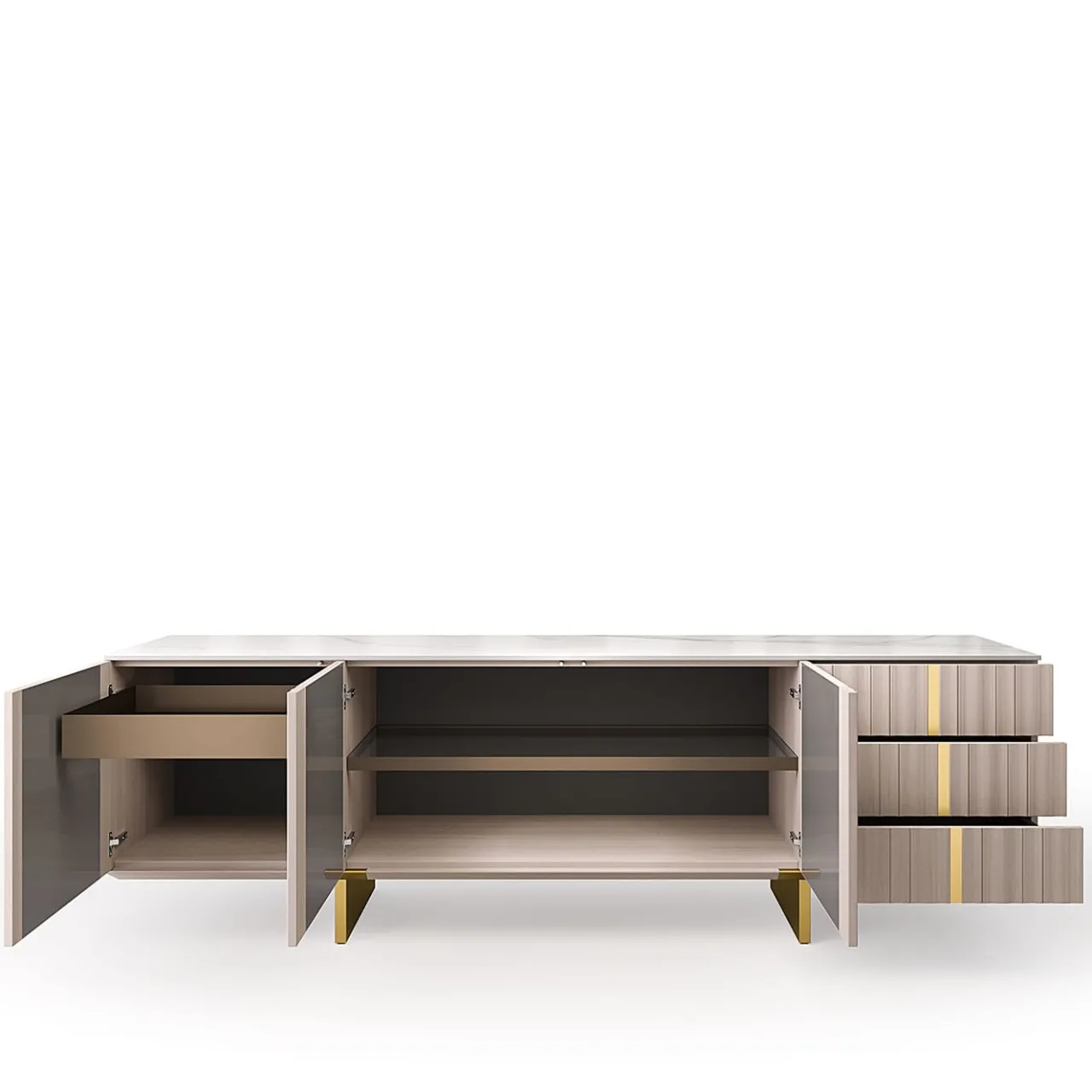 Arcari Arredamenti Sideboards Buffets<Solferino Canaletto walnut Concrete top Gres Calacatta lead lacquered doors sideboard