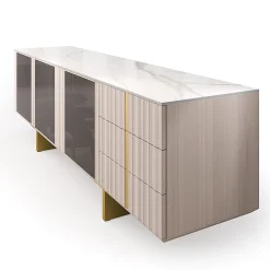 Arcari Arredamenti Sideboards Buffets<Solferino Canaletto walnut Concrete top Gres Calacatta lead lacquered doors sideboard