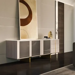 Arcari Arredamenti Sideboards Buffets<Solferino Canaletto walnut Concrete top Gres Calacatta lead lacquered doors sideboard