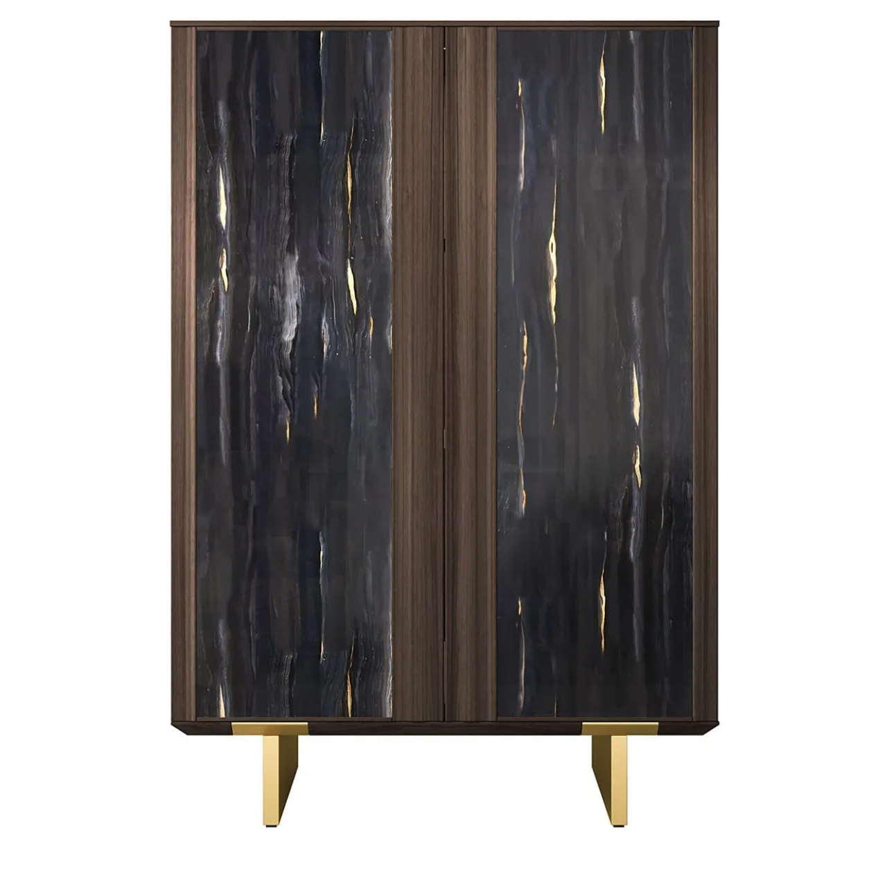 Arcari Arredamenti Cabinets<Solferino Canaletto walnut burnished black art glass doors sideboard
