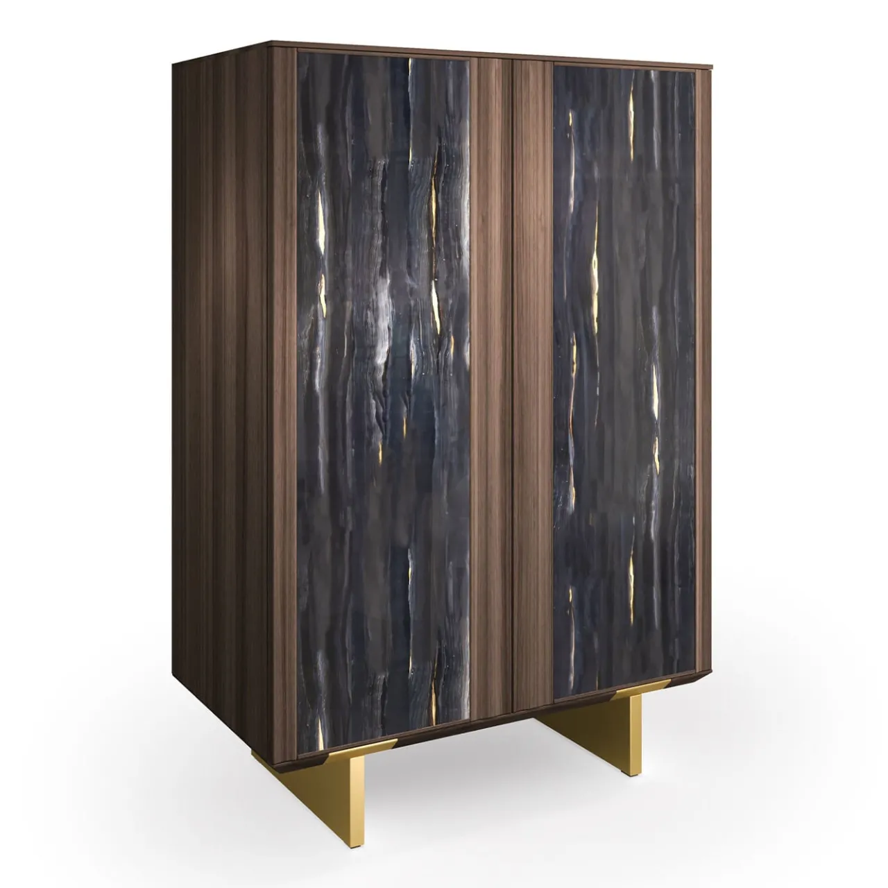 Arcari Arredamenti Cabinets<Solferino Canaletto walnut burnished black art glass doors sideboard