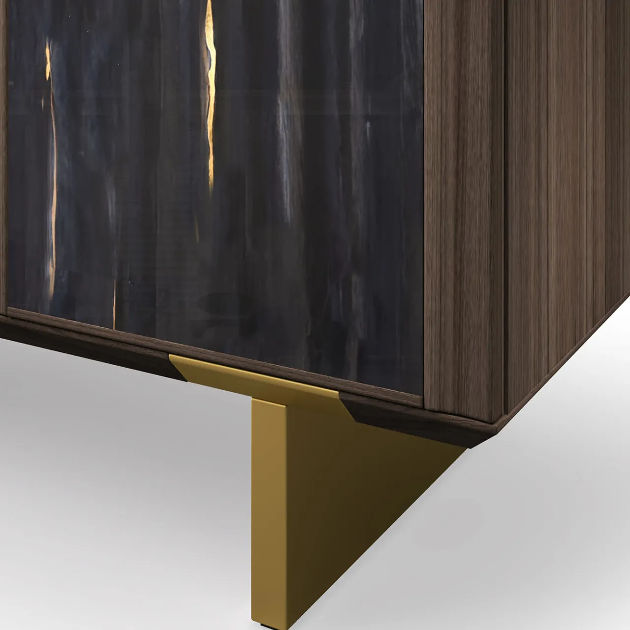 Arcari Arredamenti Cabinets<Solferino Canaletto walnut burnished black art glass doors sideboard