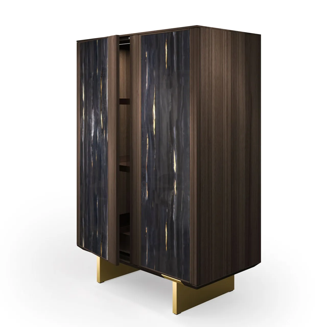 Arcari Arredamenti Cabinets<Solferino Canaletto walnut burnished black art glass doors sideboard