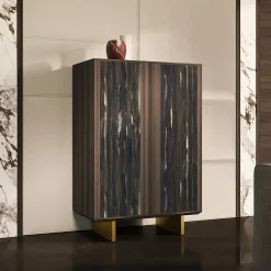 Arcari Arredamenti Cabinets<Solferino Canaletto walnut burnished black art glass doors sideboard