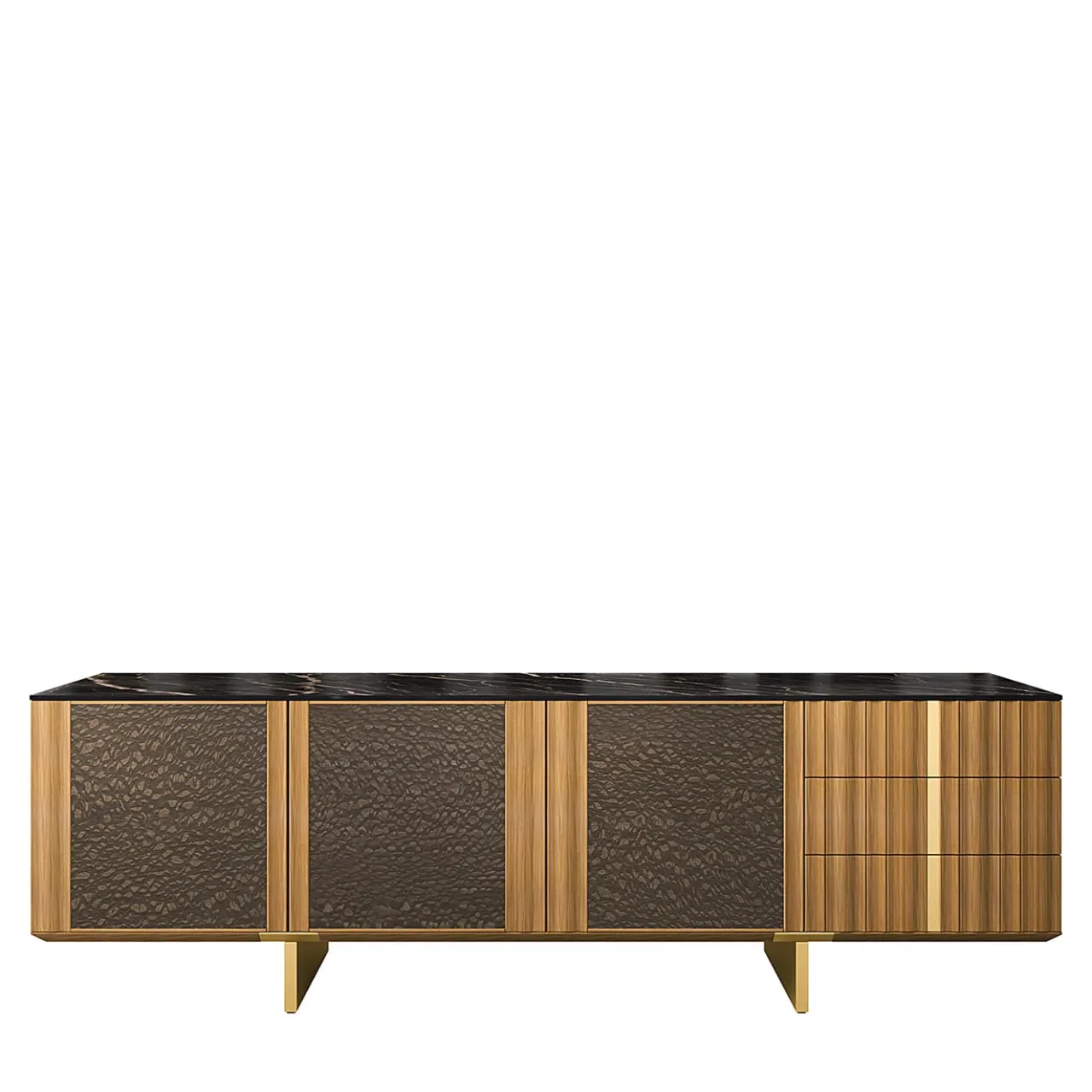 Arcari Arredamenti Sideboards Buffets<Solferino natural walnut top Laminam Gres Noir doors Carbalho sideboard