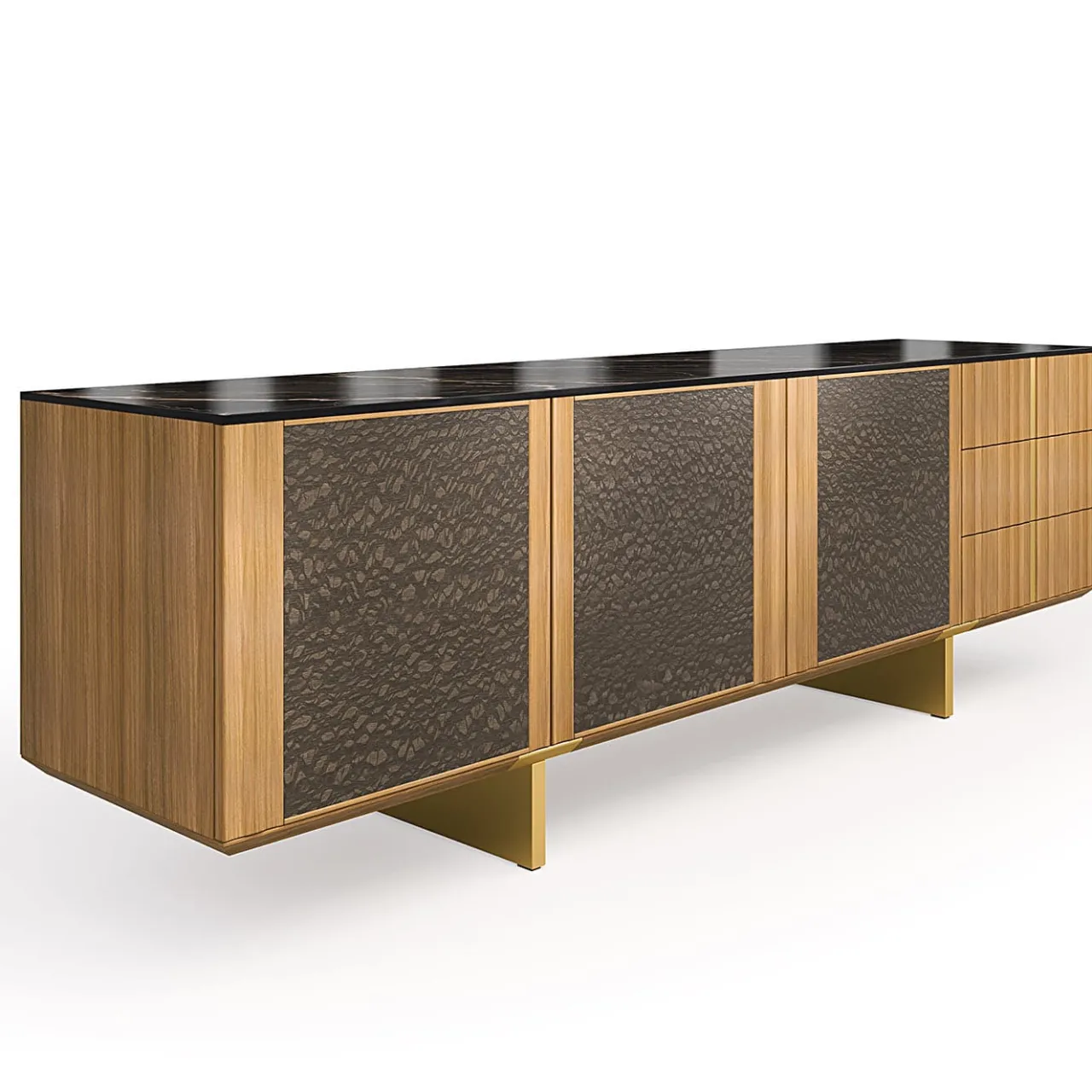 Arcari Arredamenti Sideboards Buffets<Solferino natural walnut top Laminam Gres Noir doors Carbalho sideboard