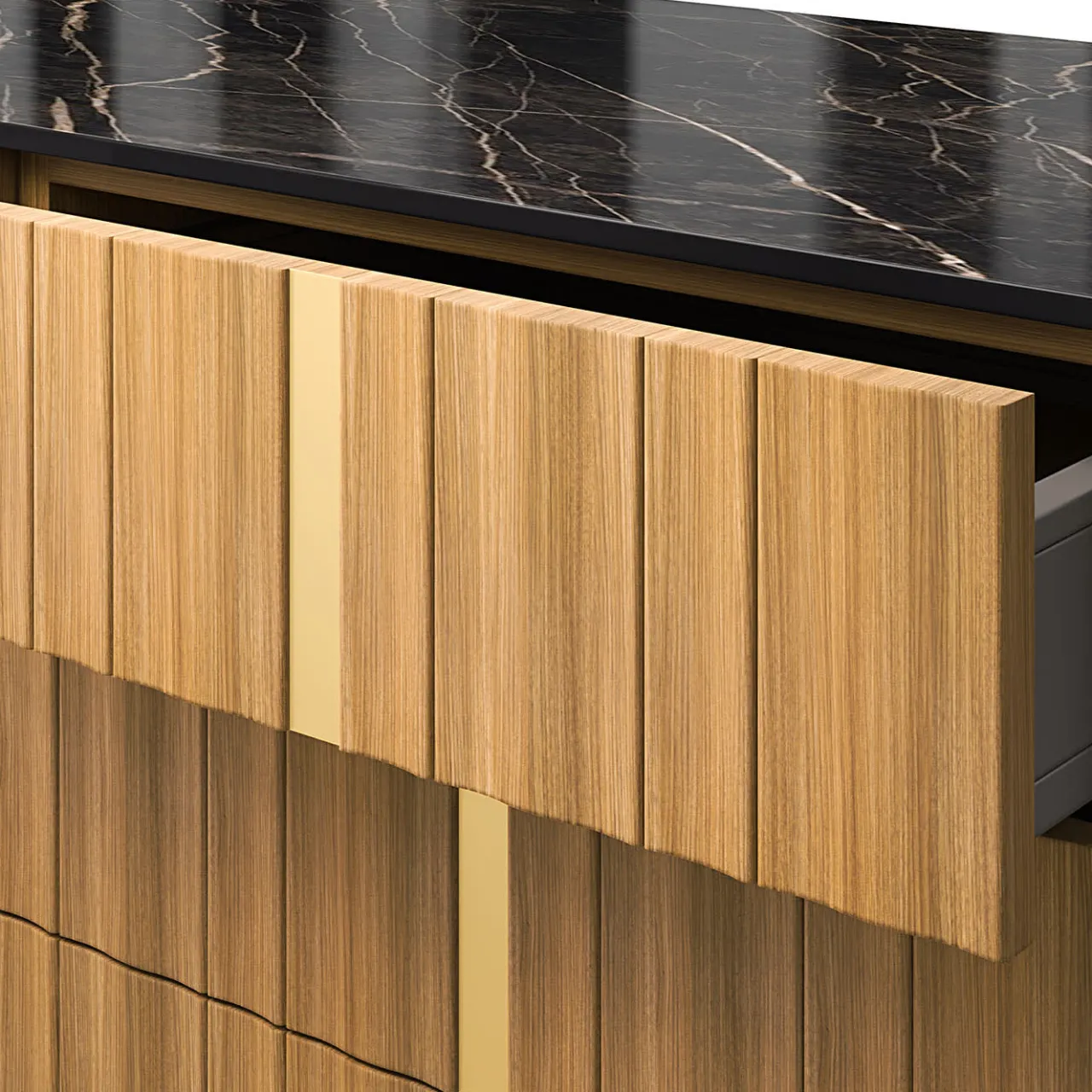Arcari Arredamenti Sideboards Buffets<Solferino natural walnut top Laminam Gres Noir doors Carbalho sideboard