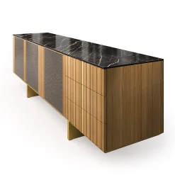 Arcari Arredamenti Sideboards Buffets<Solferino natural walnut top Laminam Gres Noir doors Carbalho sideboard