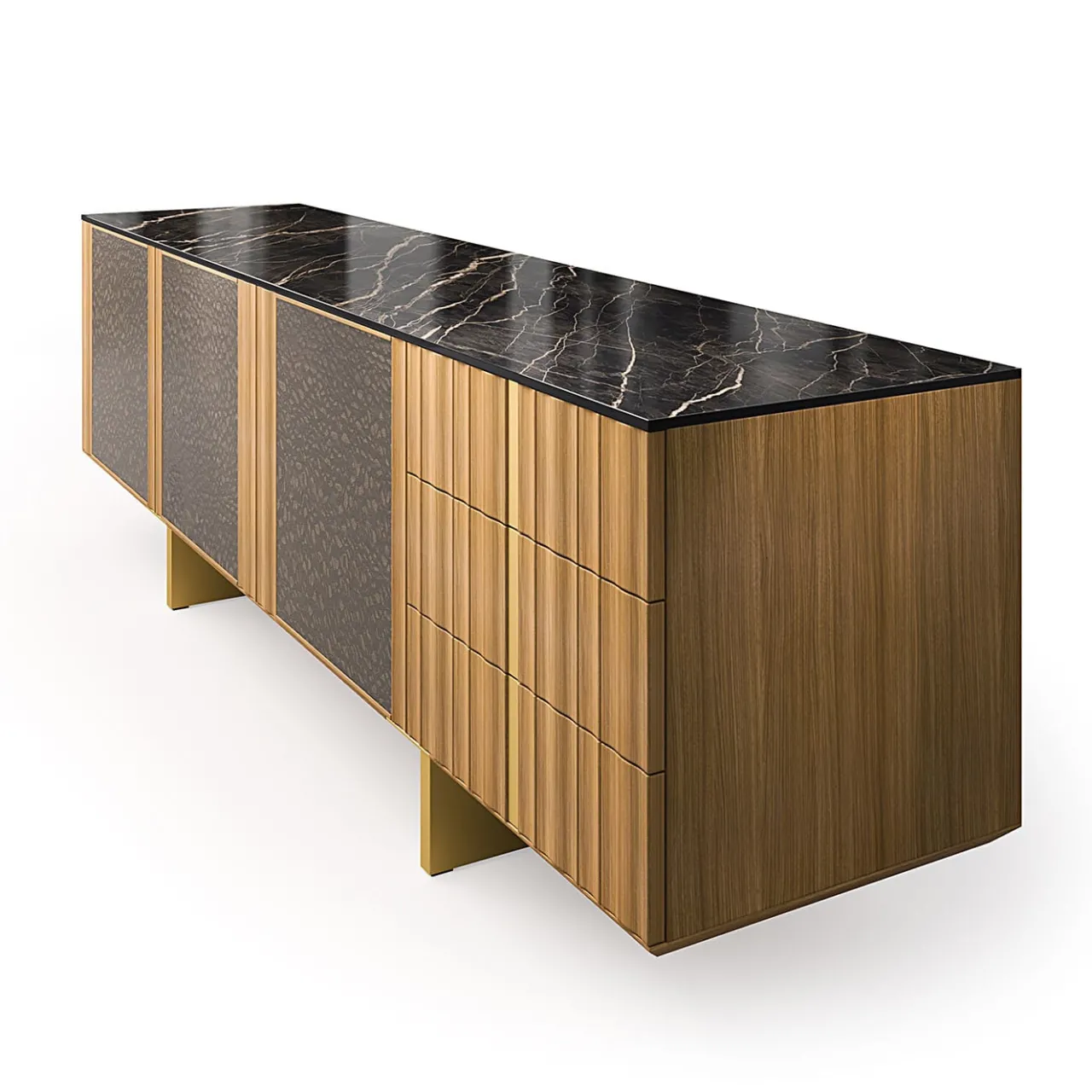 Arcari Arredamenti Sideboards Buffets<Solferino natural walnut top Laminam Gres Noir doors Carbalho sideboard