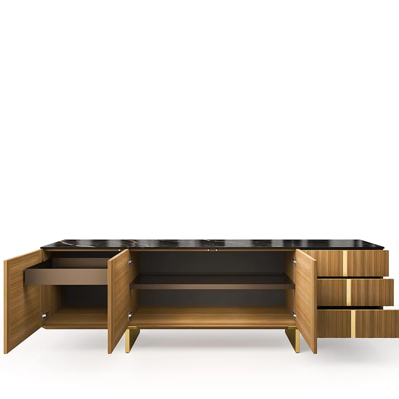 Arcari Arredamenti Sideboards Buffets<Solferino natural walnut top Laminam Gres Noir doors Carbalho sideboard