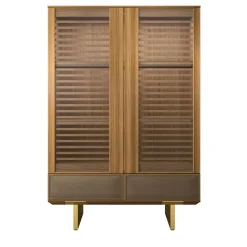 Arcari Arredamenti Cabinets<Solferino walnut Canaletto natural glass doors slats drawer leather Sideboard