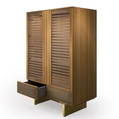 Arcari Arredamenti Cabinets<Solferino walnut Canaletto natural glass doors slats drawer leather Sideboard