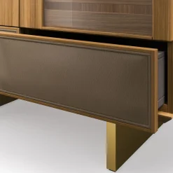 Arcari Arredamenti Cabinets<Solferino walnut Canaletto natural glass doors slats drawer leather Sideboard