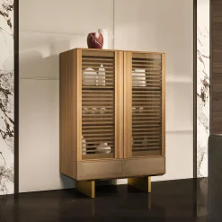 Arcari Arredamenti Cabinets<Solferino walnut Canaletto natural glass doors slats drawer leather Sideboard