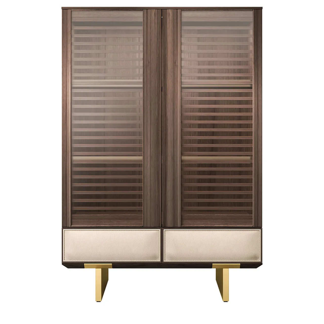 Arcari Arredamenti Cabinets<Solferino walnut Canaletto slatted glass doors leather drawer sideboard