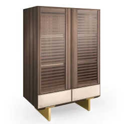 Arcari Arredamenti Cabinets<Solferino walnut Canaletto slatted glass doors leather drawer sideboard