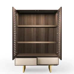 Arcari Arredamenti Cabinets<Solferino walnut Canaletto slatted glass doors leather drawer sideboard