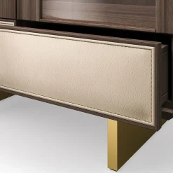 Arcari Arredamenti Cabinets<Solferino walnut Canaletto slatted glass doors leather drawer sideboard