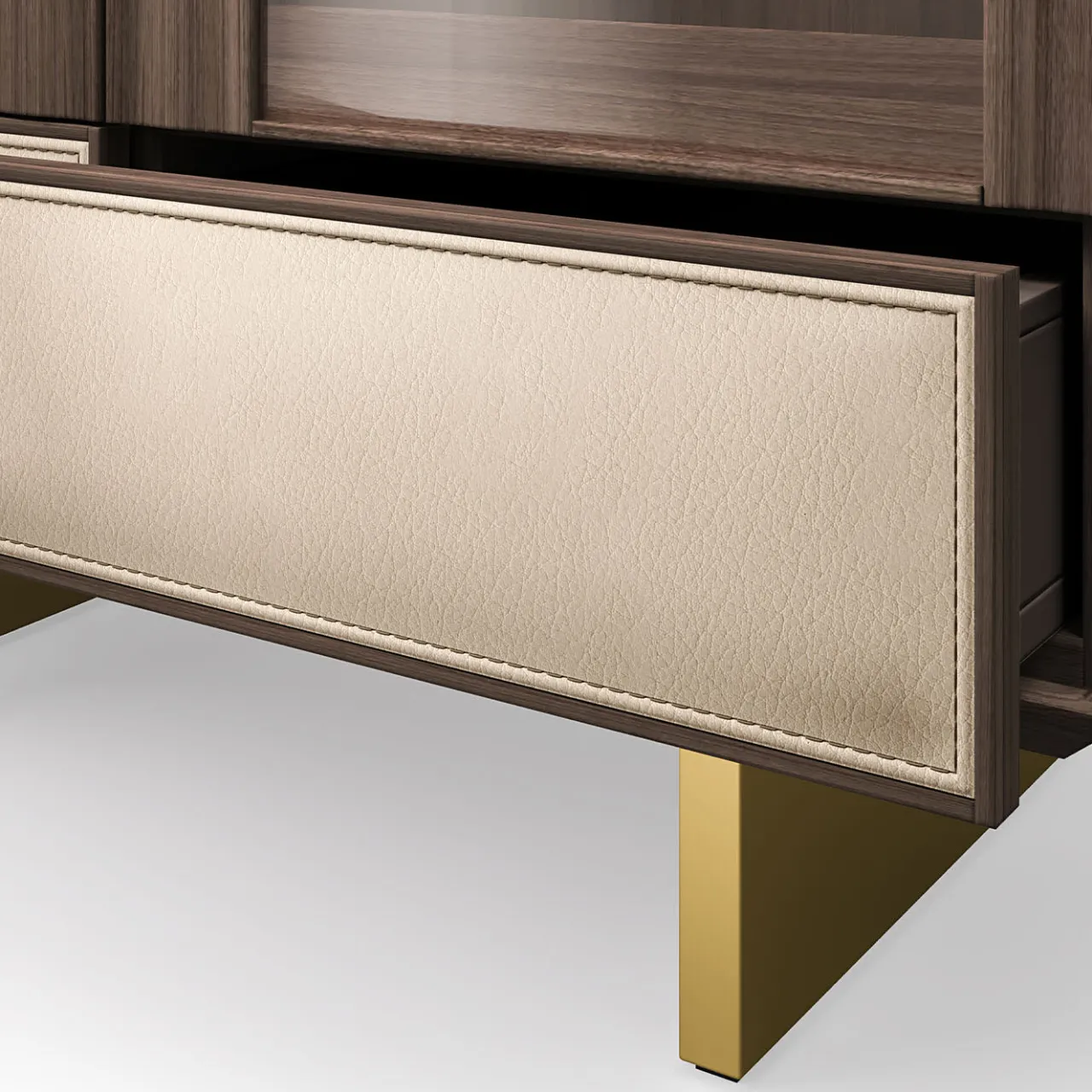 Arcari Arredamenti Cabinets<Solferino walnut Canaletto slatted glass doors leather drawer sideboard