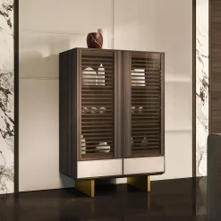 Arcari Arredamenti Cabinets<Solferino walnut Canaletto slatted glass doors leather drawer sideboard