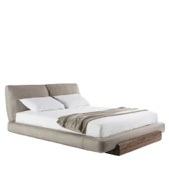 Riva 1920 Beds<Sospiro solid walnut wood and Taupe bouclé fabric Bed