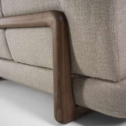 Riva 1920 Beds<Sospiro solid walnut wood and Taupe bouclé fabric Bed